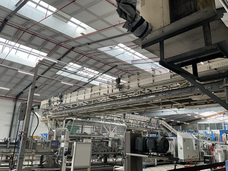 Sipac Sipac and Anduze Overhead Convoyeur Belt from Spiral Elevator to Palletiser - Line 1