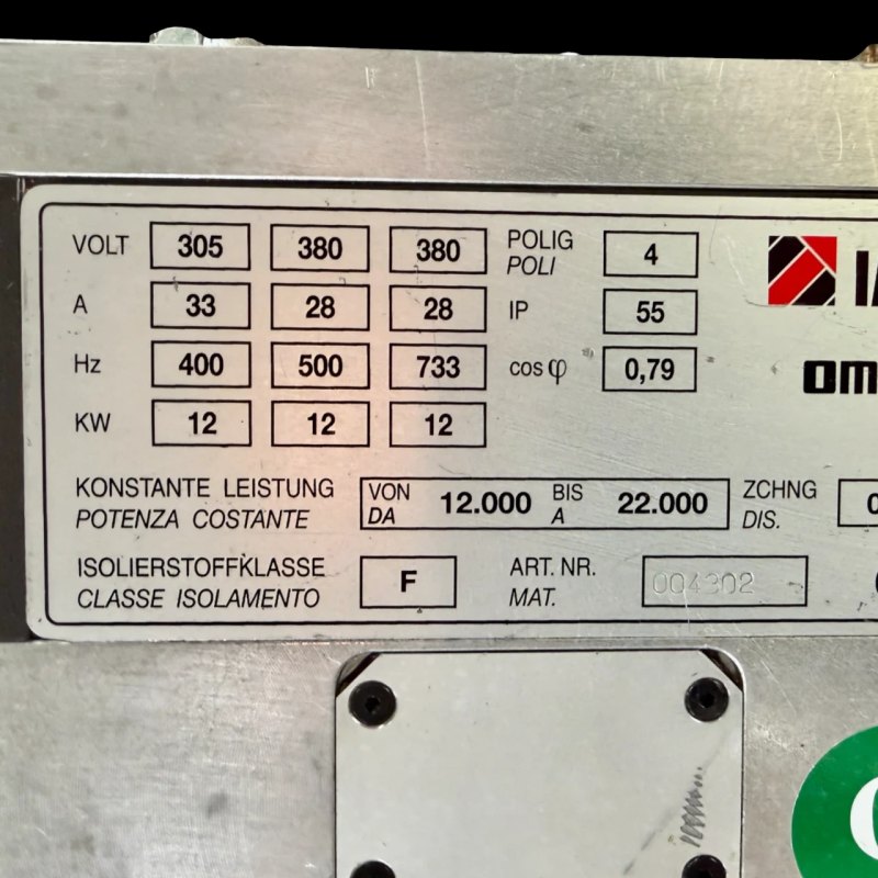 OMLAT IMA Hauptspindel 12 KW Motorspindel Elektrospindel ohne C-Achse Art.-Nr. 090073