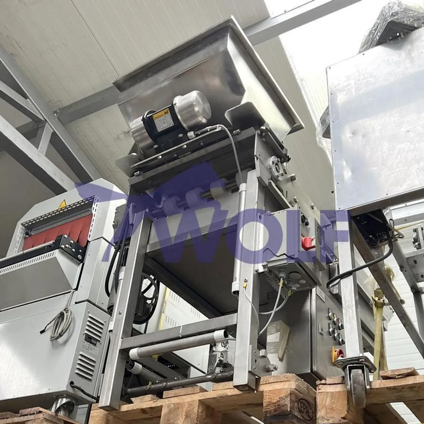 Edelstahl-Vibrationsstreuer - mit Gitterbandtisch ca. 420 mm Arbeitsbreite. - 1