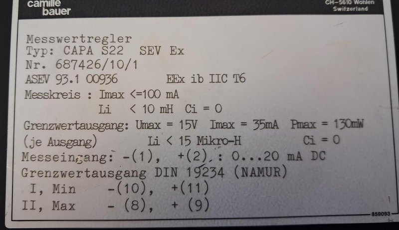 Camille Bauer Messspulinstrument 0–20 mA Min/Max Kontex Schalttafeleinbau