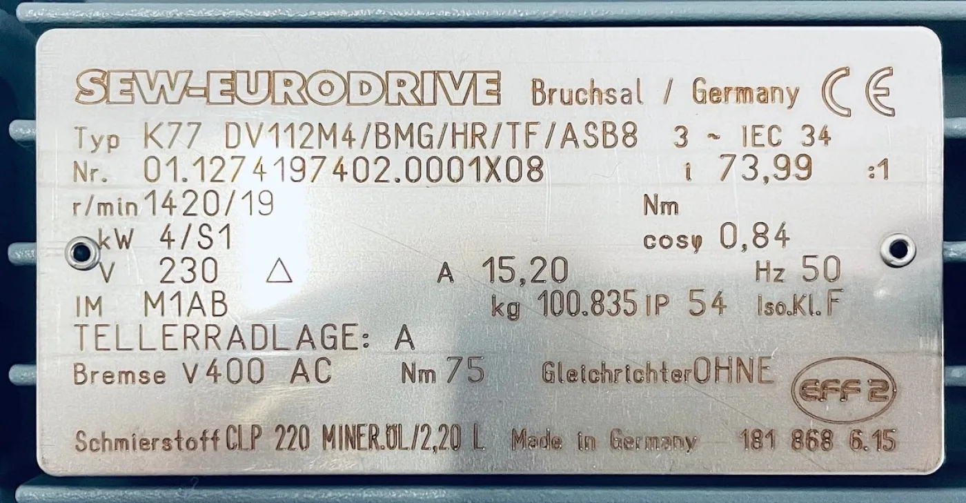 Getriebemotor SEW K77 DV112M4/BMG/HR/TF/ASB8 - 4