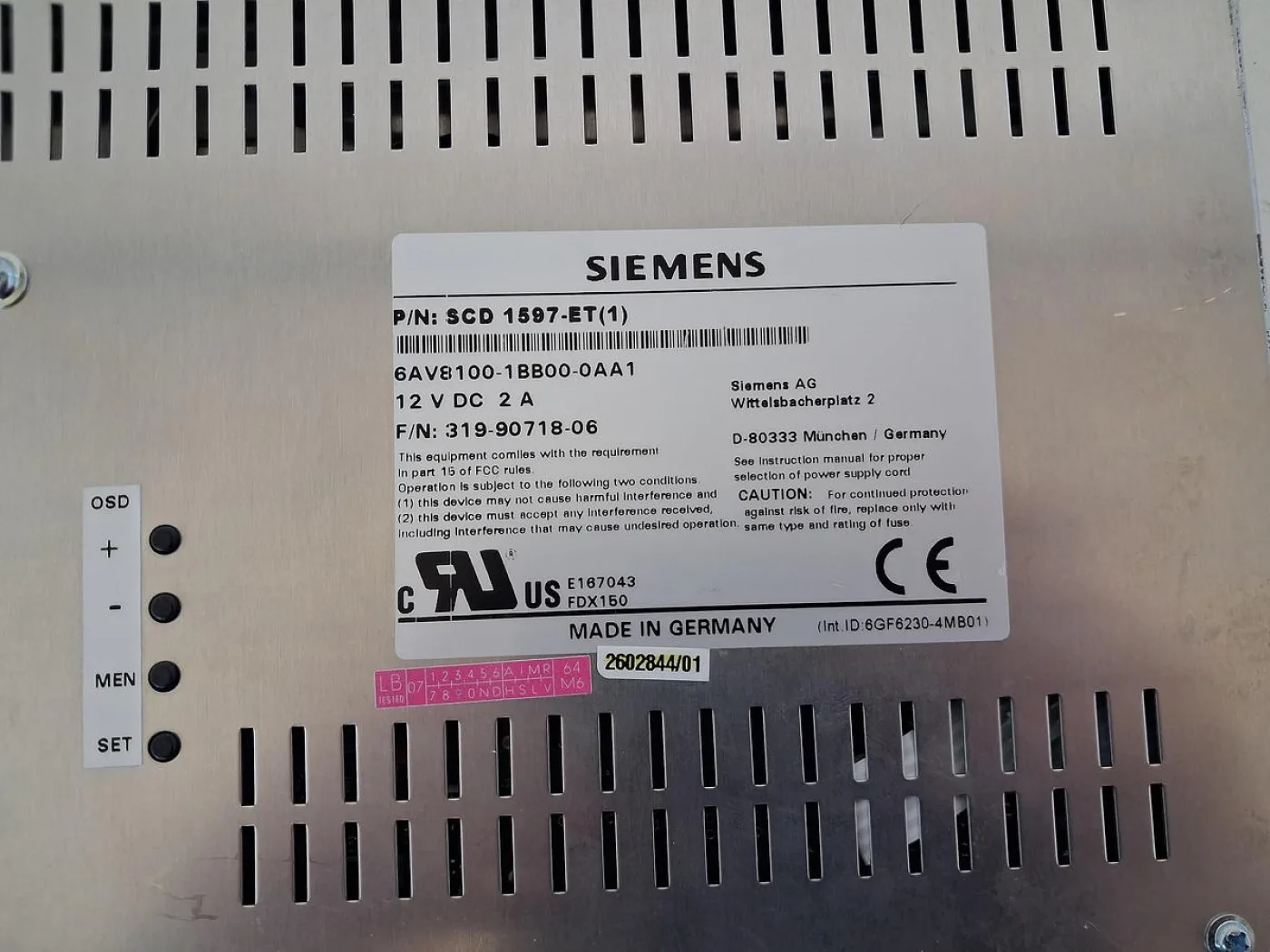 Siemens SCD1597-ET 6AV8100-1BB00-0AA1 Industrial Display Panel - 7