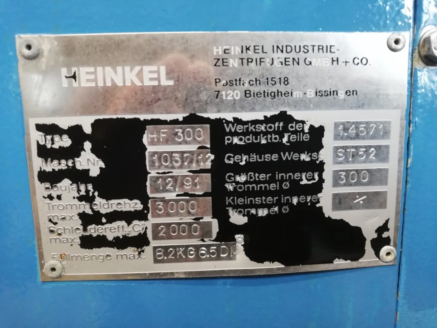 Heinkel HF-300 - Arbeitskorb centrifuge - 7