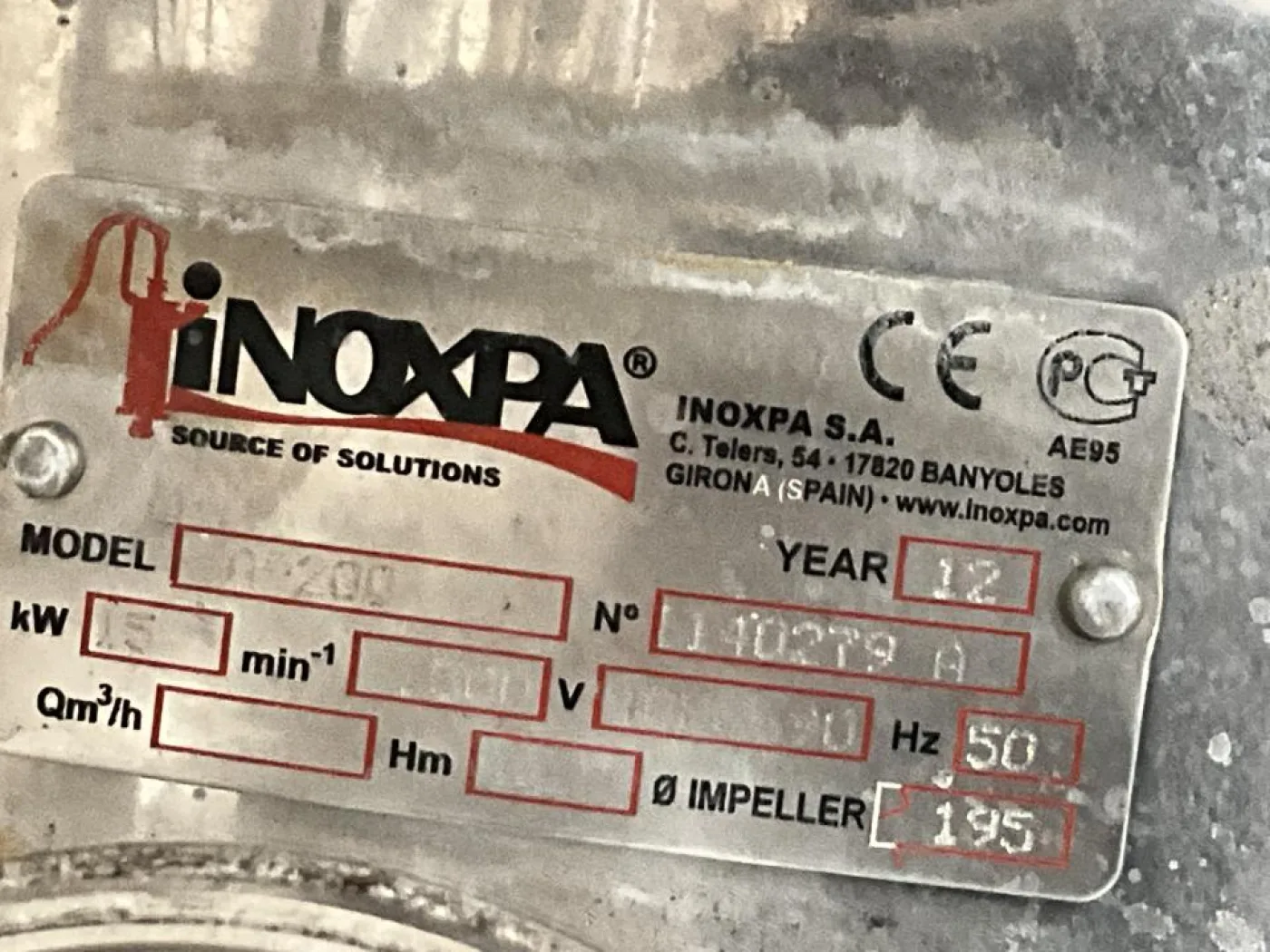 2012 Inoxpa Inoxpa A-200 Stainless Steel Contact Parts Centrifugal Pump - Line 7 - 8