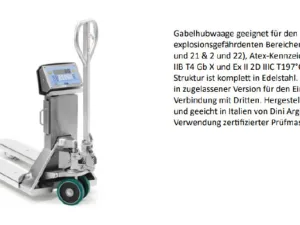 ATEX Pallet Truck Scale Ex2GD (Stainless Steel)