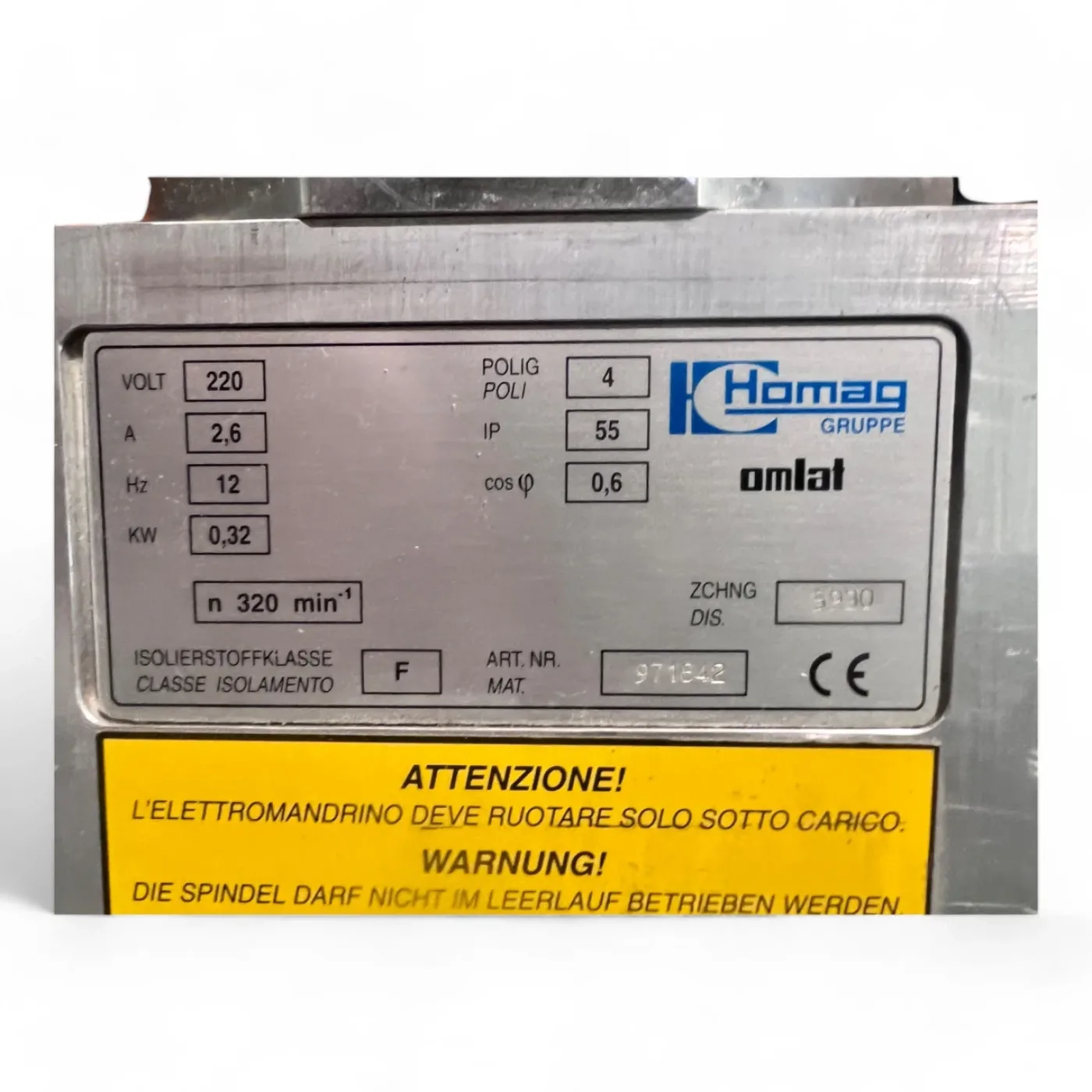 HOMAG Omlat Spindel 0,32 KW und Encoder IMG40S-1250 Motorspindel mit C-Achse 971842 Zeichnungsnummer 5930 - 7