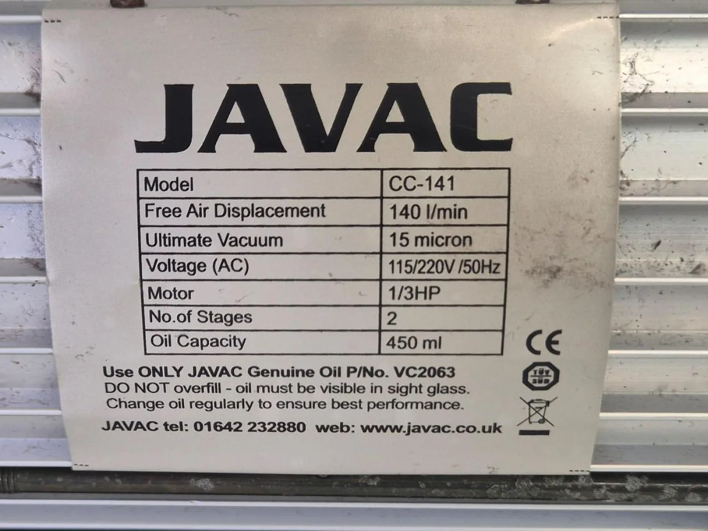 Javac CC141 Vacuum Pump - 8