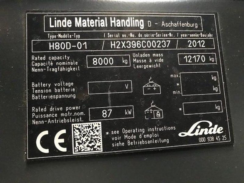 2012 LINDE H80D FORKLIFT TRUCK