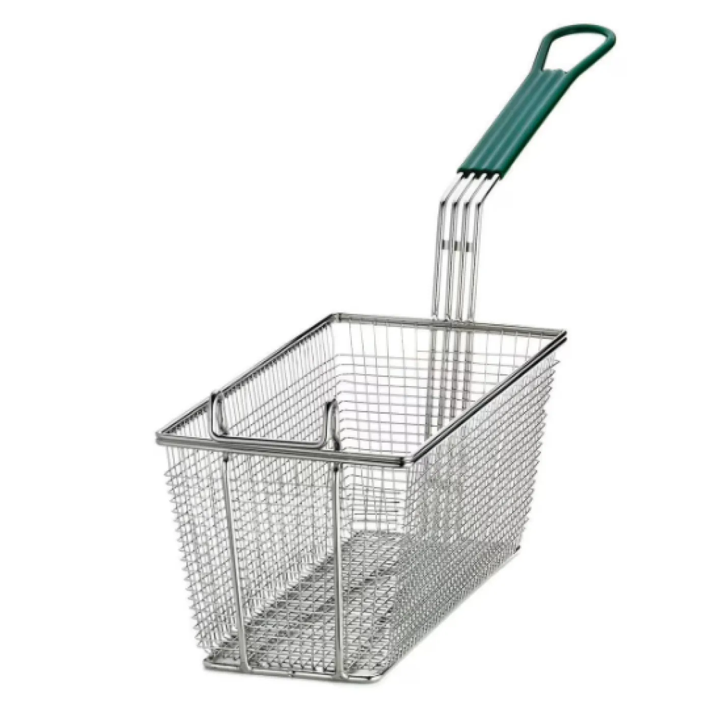Table Craft Rectangular Fryer Basket, Green Handle, Nickel Plated Fine Mesh 63.5 x 16.5 x 34.5cm - islandcatering - 1
