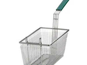 Table Craft Rectangular Fryer Basket, Green Handle, Nickel Plated Fine Mesh 63.5 x 16.5 x 34.5cm - islandcatering