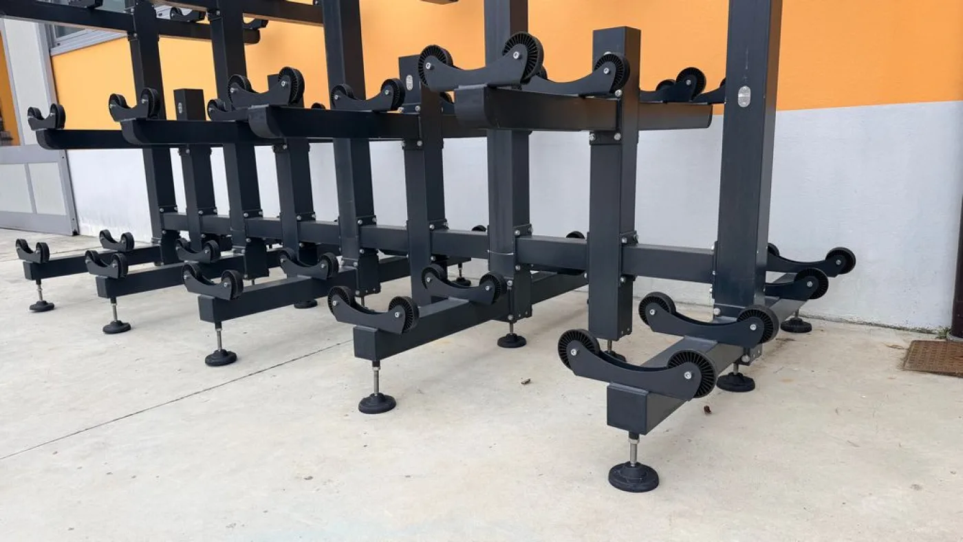 ?BOTTISTOP” 28-SLOT PAINTED ALUMINIUM BARRIQUE SUPPORT , USED EQUIPMENT - 3