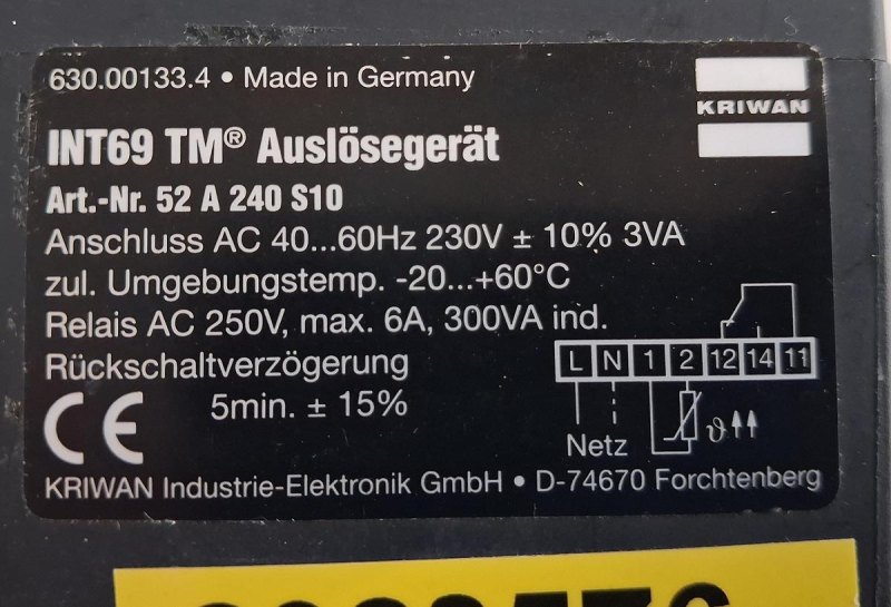 KRIWAN INT69 TM Auslösegerät Art.-Nr. 52 A40 310