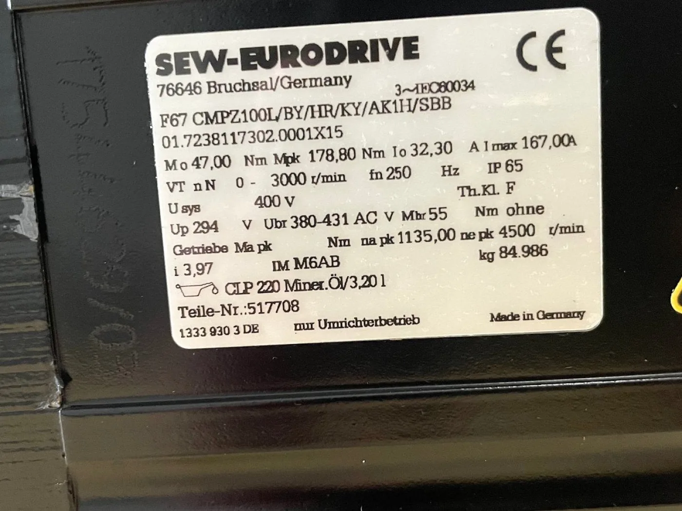 SEW-EURODRIVE Elektromotor F67CMPZ100L/BY/HR/KY/AK1H/SBB - 5