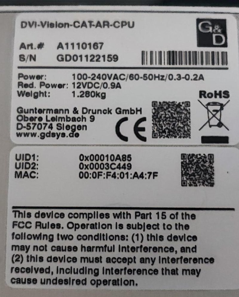 Guntermann & Drunck DVI-Vision-CAT-AR-CPU
