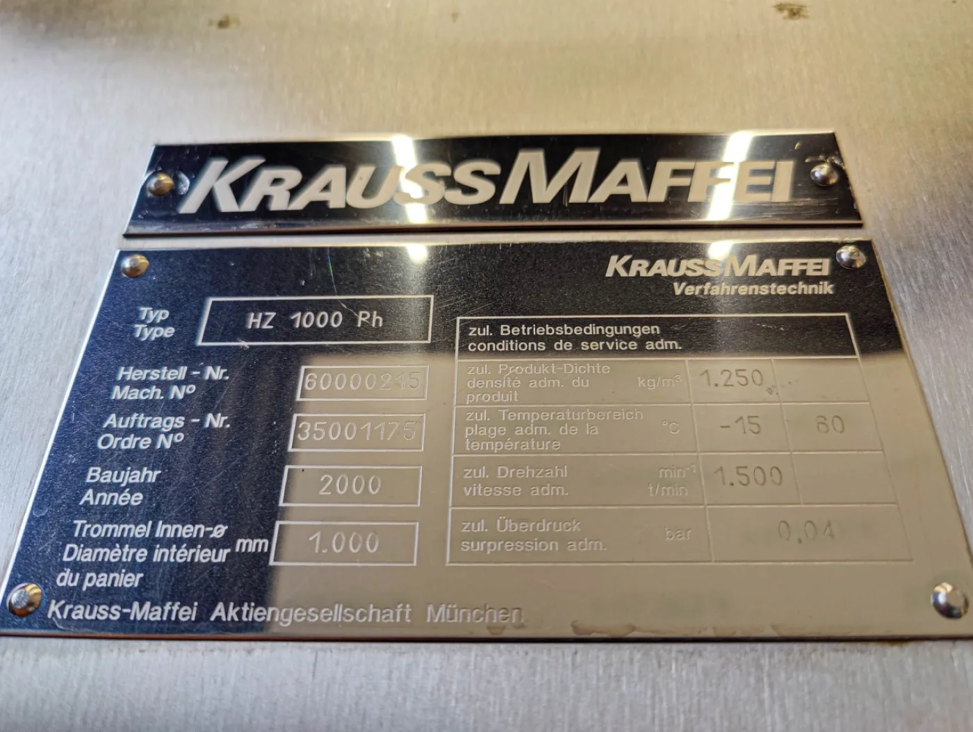 Krauss Maffei HZ 1000 Ph - Peeling centrifuge - 4
