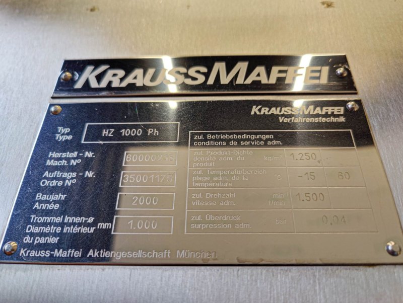 Krauss Maffei HZ 1000 Ph - Peeling centrifuge