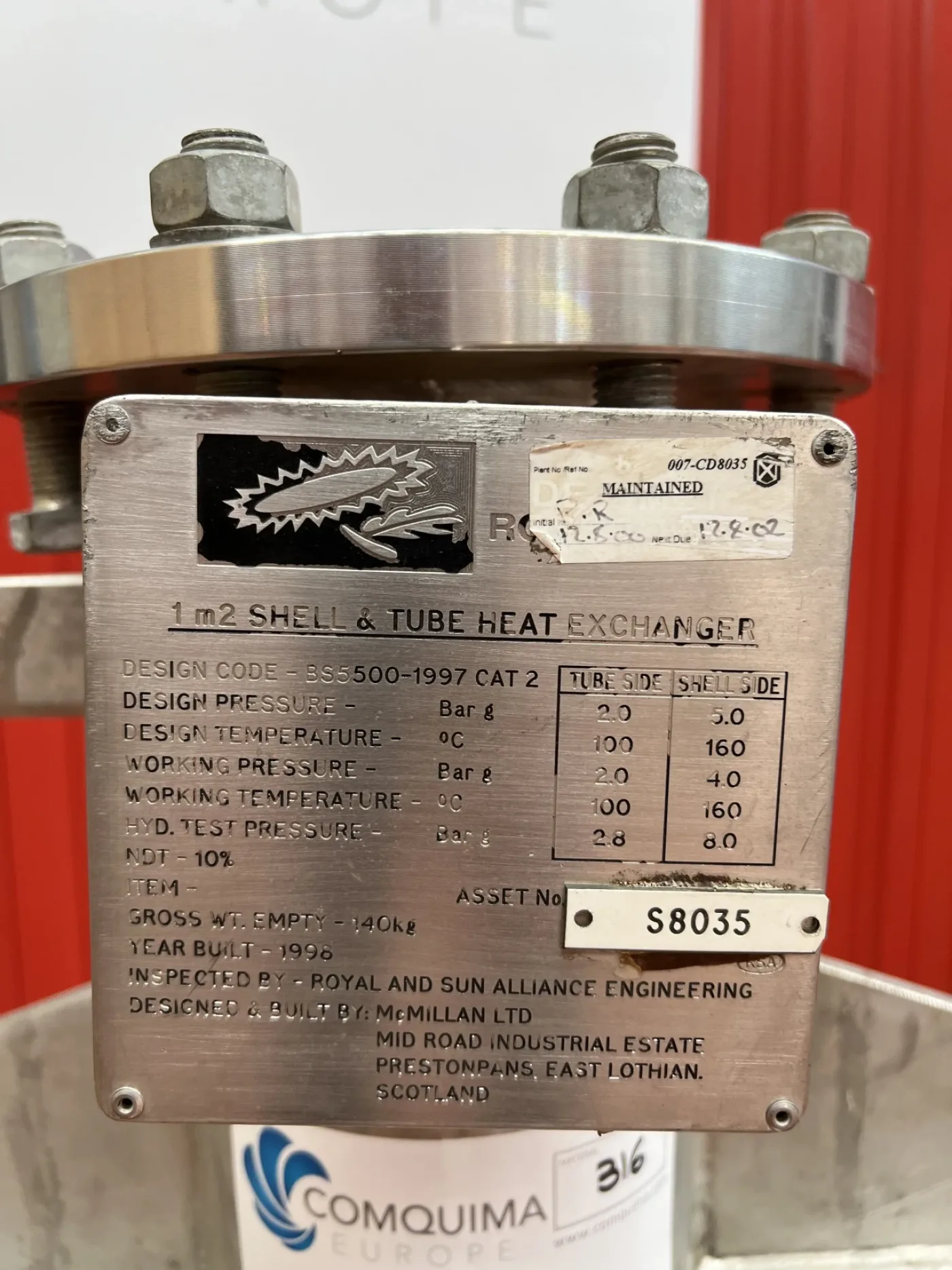 USED TUBULAR EXCHANGER 1.2 M2 STAINLESS STEEL 316L - 4