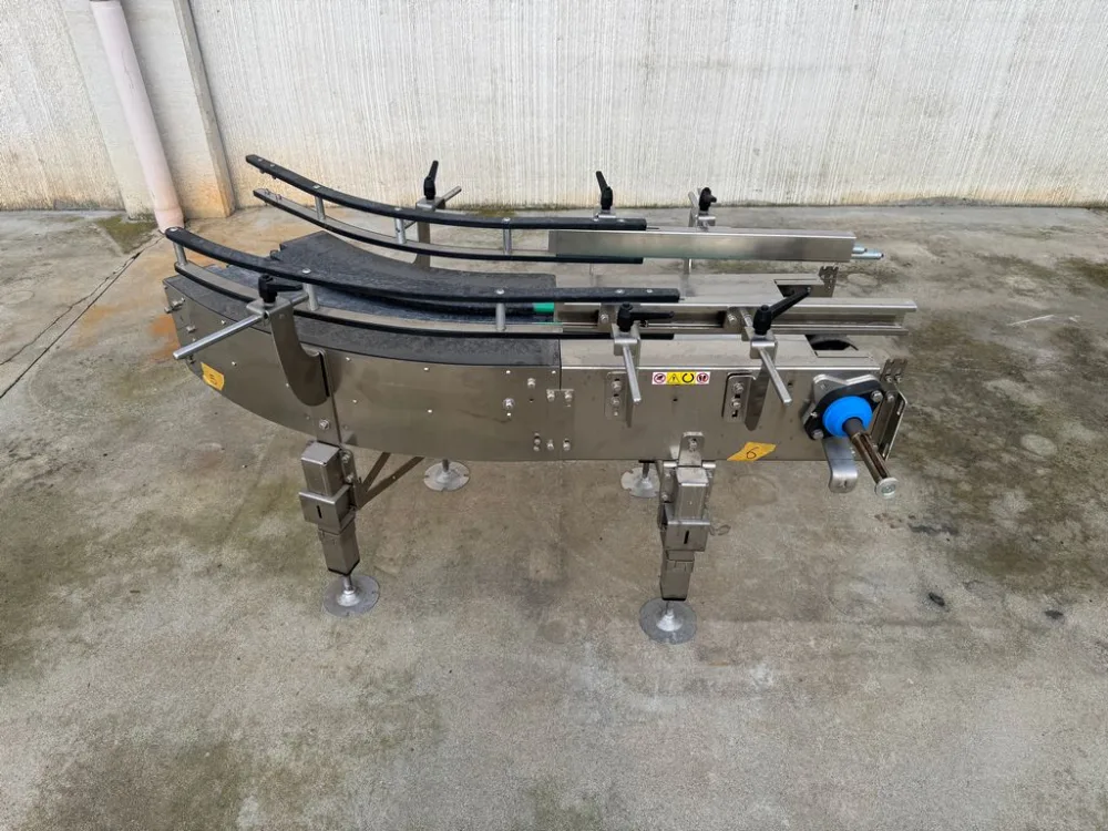 CHAIN-DRIVE ROLLER CONVEYOR WITH CURVE IN STAILESS STEEL, SECOND HAND EQUIPMENT
