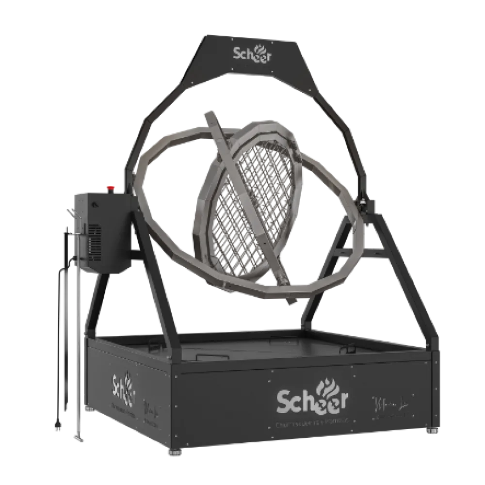 Scheer 1500MM DIAMETER BASE IN MILD STEEL COATED IN BLACK POWDER ROTATING RIMS IN MILD STEEL110 220V - DOUBLE REDUCTION TO BE USED DAILY - islandcatering
