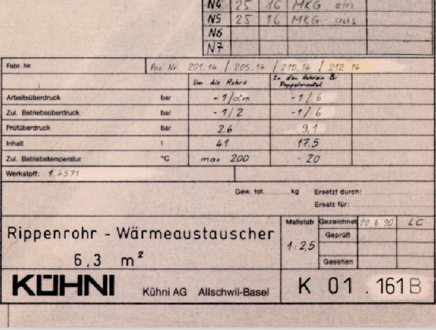 Kuehni (finned tube heat exchanger) 6,3m² - Shell and tube heat exchanger - 6