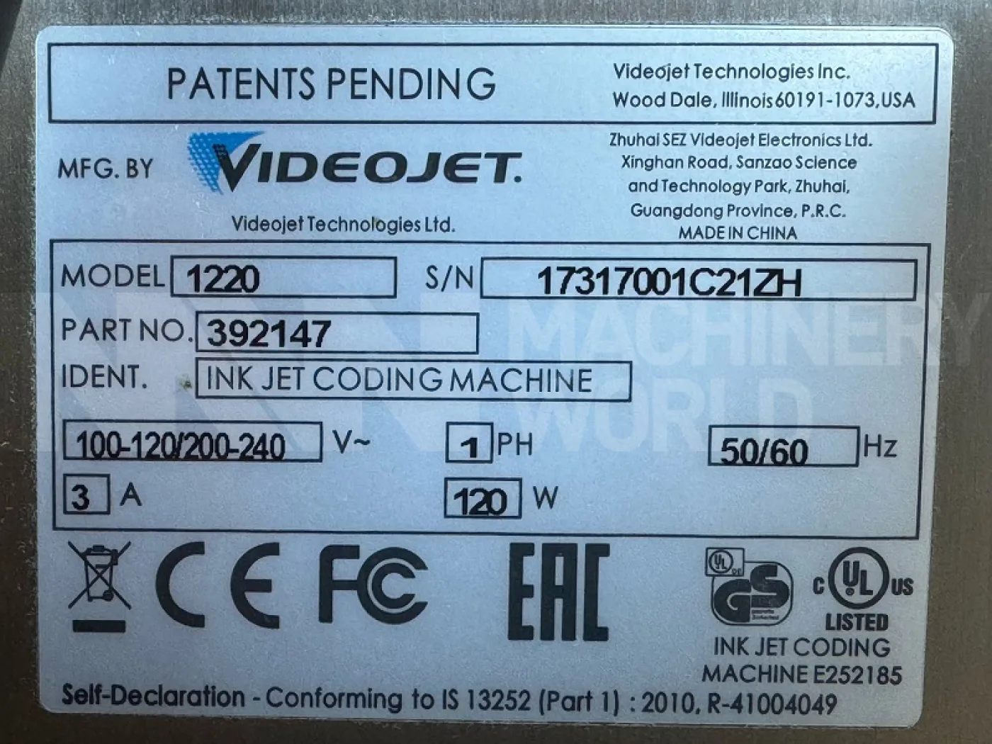 Videojet 1220 Continuous Ink Jet Coder with Out Feed Conveyor - 7