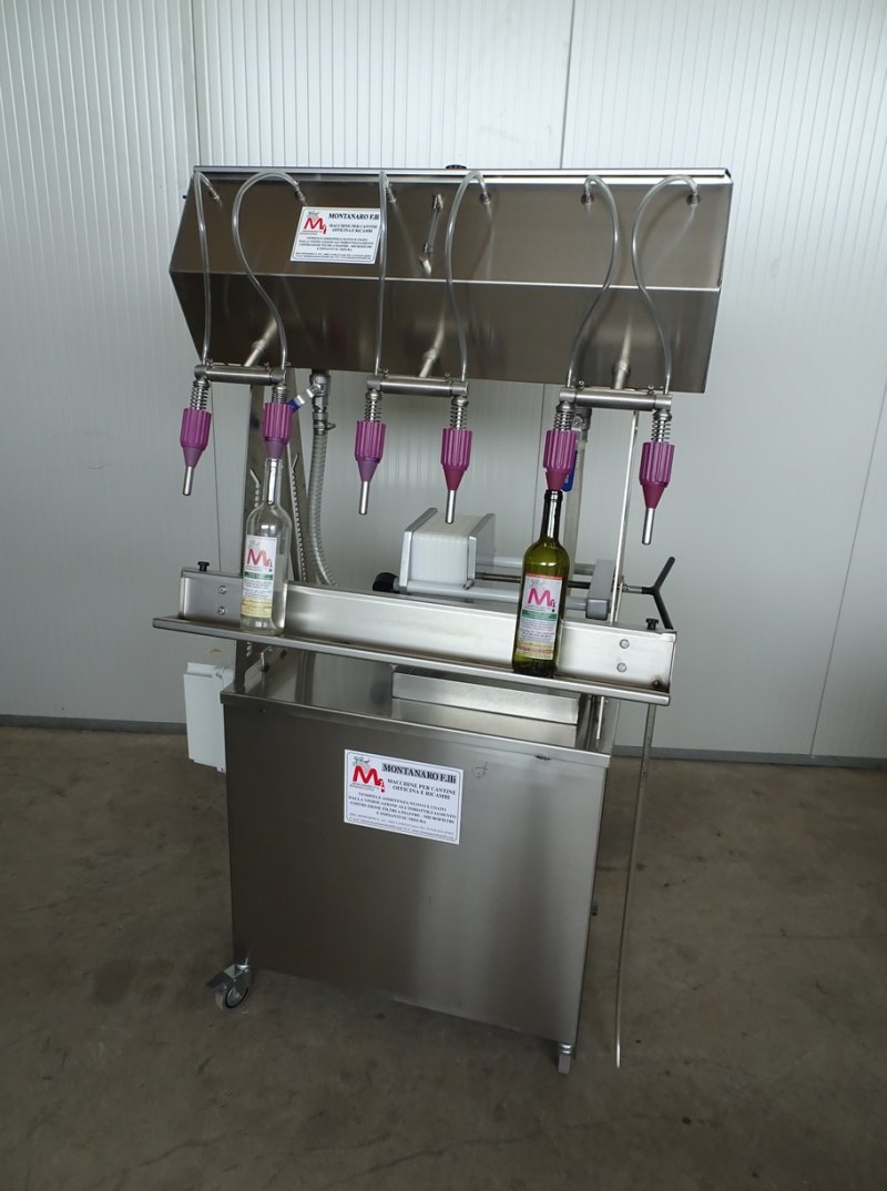 SEMI-AUTOMATIC IN-LINE-FILLER 6 NOZZLES WITH FILTER PLATES 20X20 TO 2 HOLES NEW MACHINE