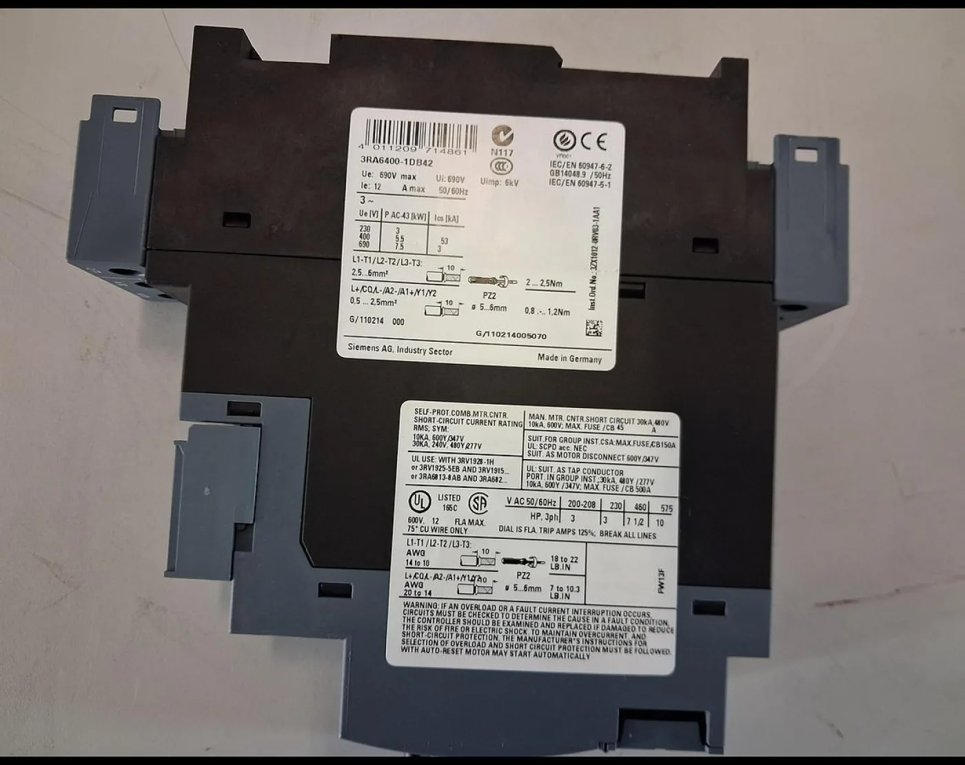 Siemens Sirius Schaltgerät – ein Motorschutzschalter mit integriertem Leistungsschalte 3RA6011-1BB42 - 6
