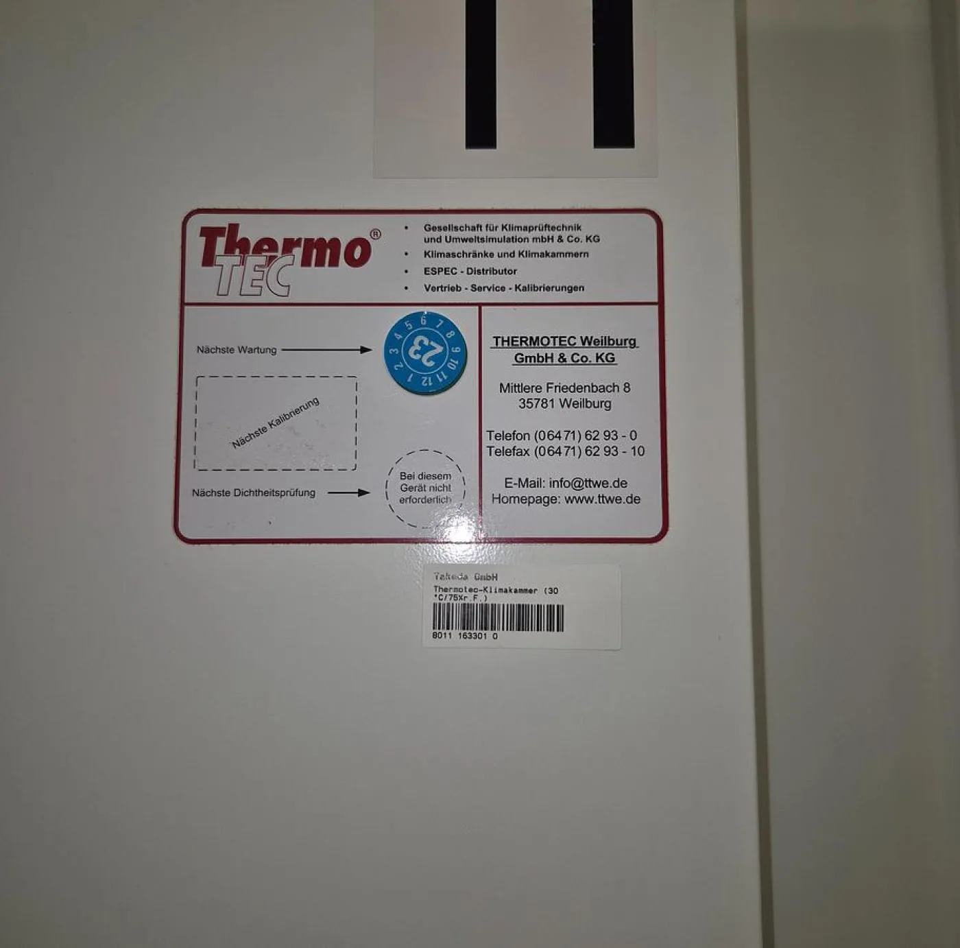 Thermotec Klimakammer für 20°+30°+40° Kompletteinheit TE1700*2550*80 - 6