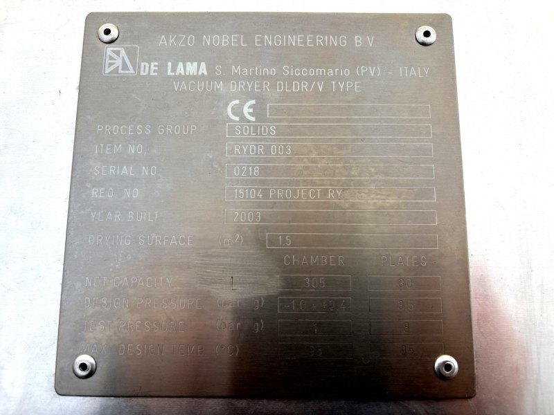 De Lama Vacuum Dryer - Tray dryer