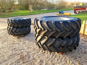 Set of new 520/85R38 &amp; 420/85R28 Mitas tyres on fixed rims, to suit MF, Deutz