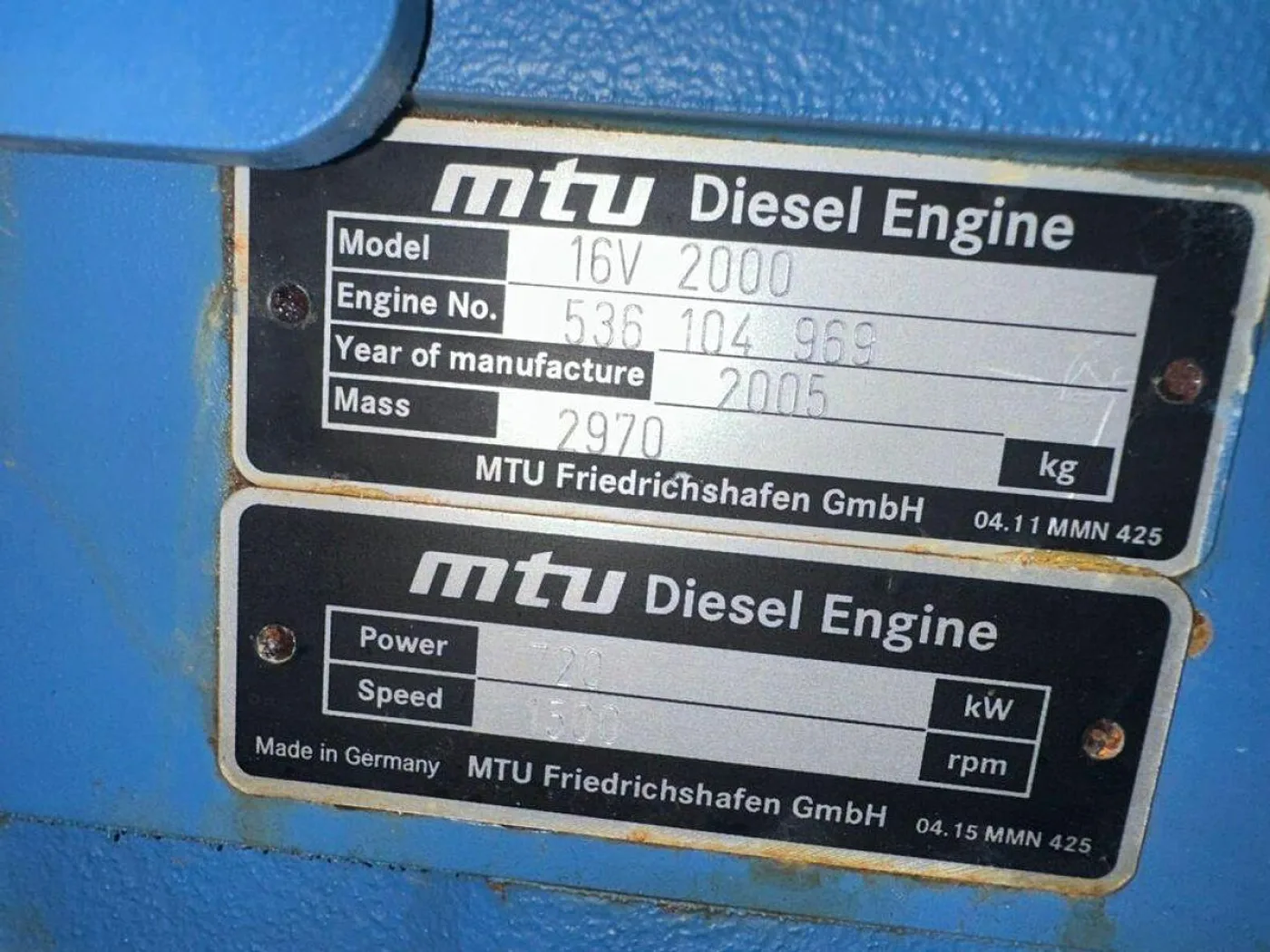 MTU 16V-2000 / MARELLI DIESEL GEN. SET 870 KVA - 7