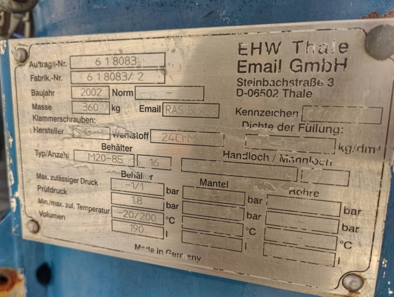 Thale M20-85 16, 190 Ltr. - Pressure vessel