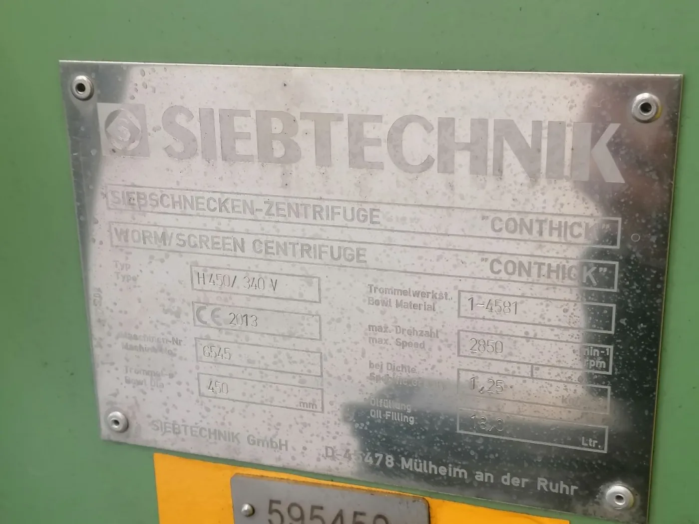 Siebtechnik Conthick H450/340V Centrifuge - Decanter - 7