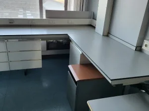 2063 - Used S+B L-shaped Laboratory wall table (453/234 cm)