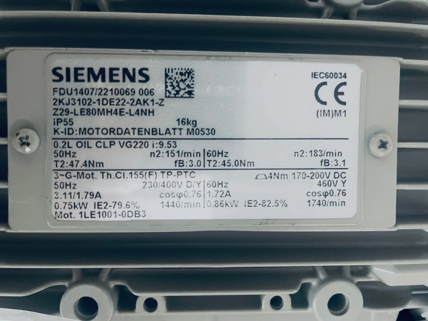 Siemens Getriebemotor Z29-LE80MH4E-L4NH FDU1407/2210069 006 - 6