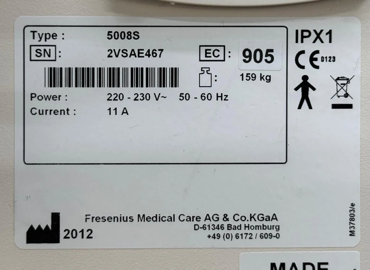 Fresenius 5008S REF: 5008S For Parts YOM: 2012 - 8