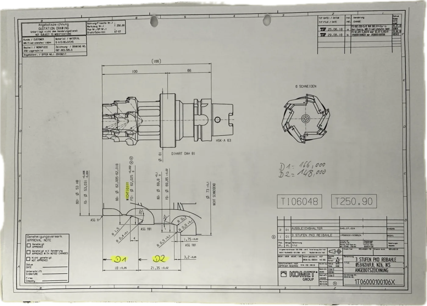 Komet 3Stufen PKD Reibahle Ø 53/62/69,8 - 2