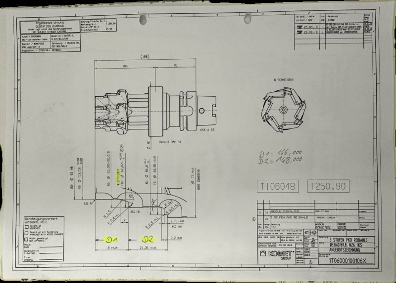 Komet 3Stufen PKD Reibahle Ø 53/62/69,8