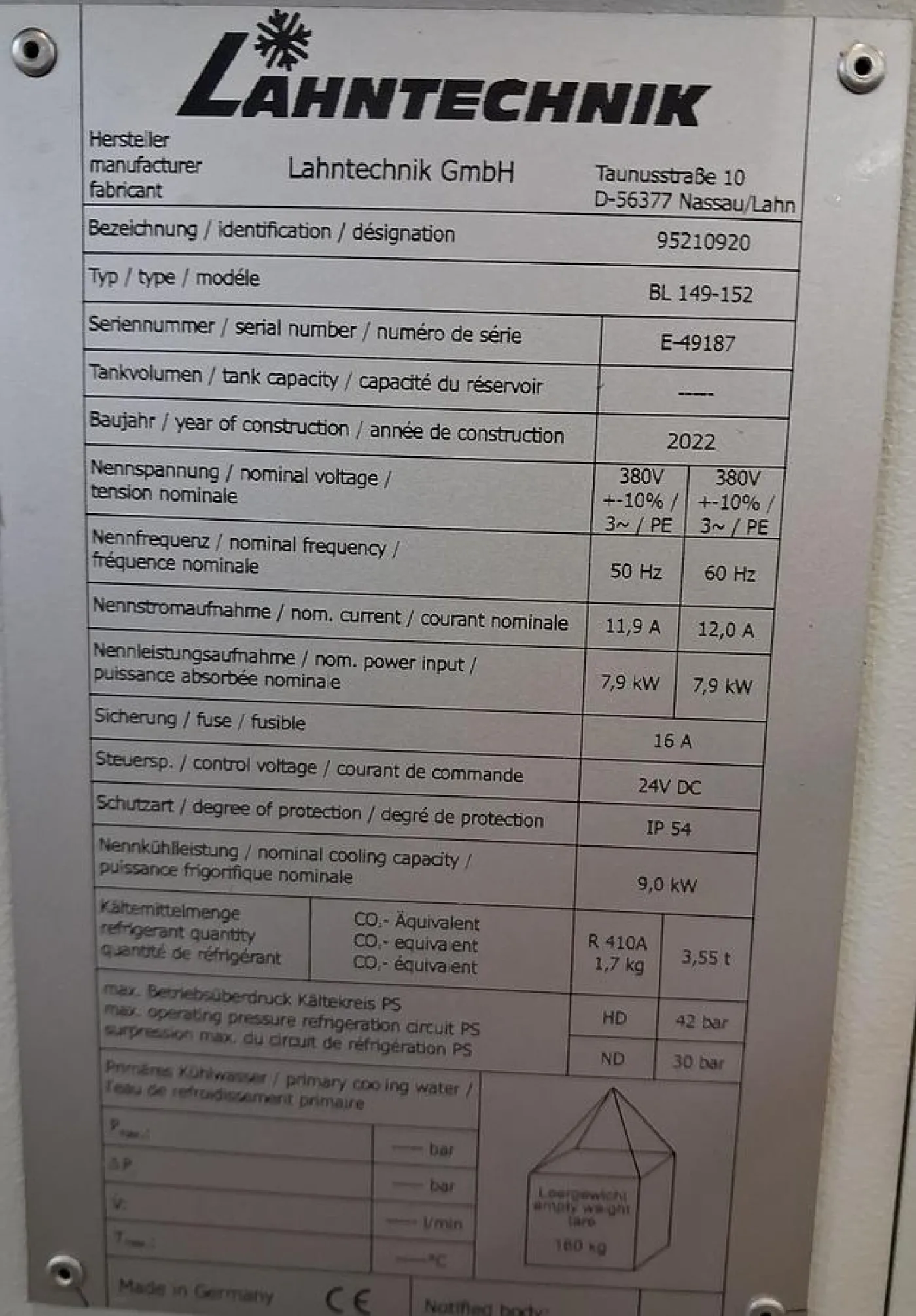 Lahntechnik Rückkühler / Industriekühlaggregat Typ BL 149-152 - 7