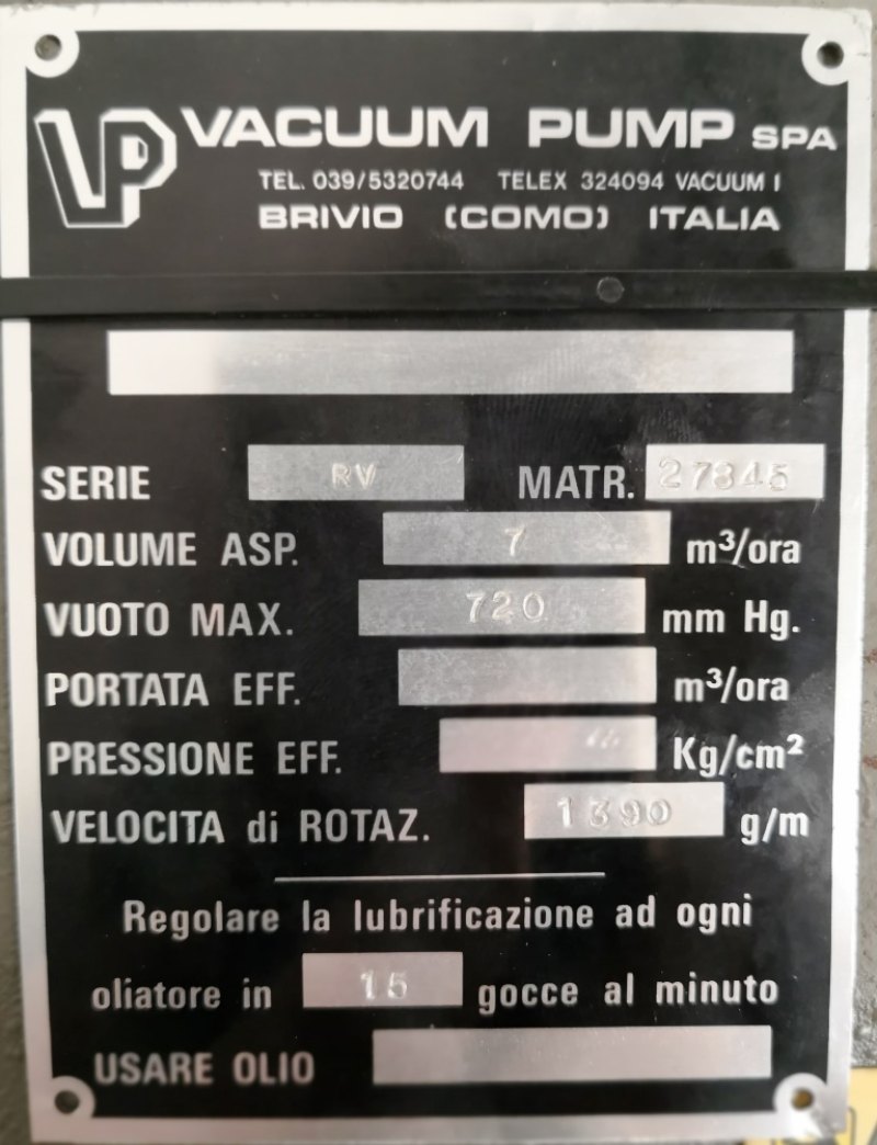 POMPA DA VUOTO – VACUUM PUMP – Mod. RV