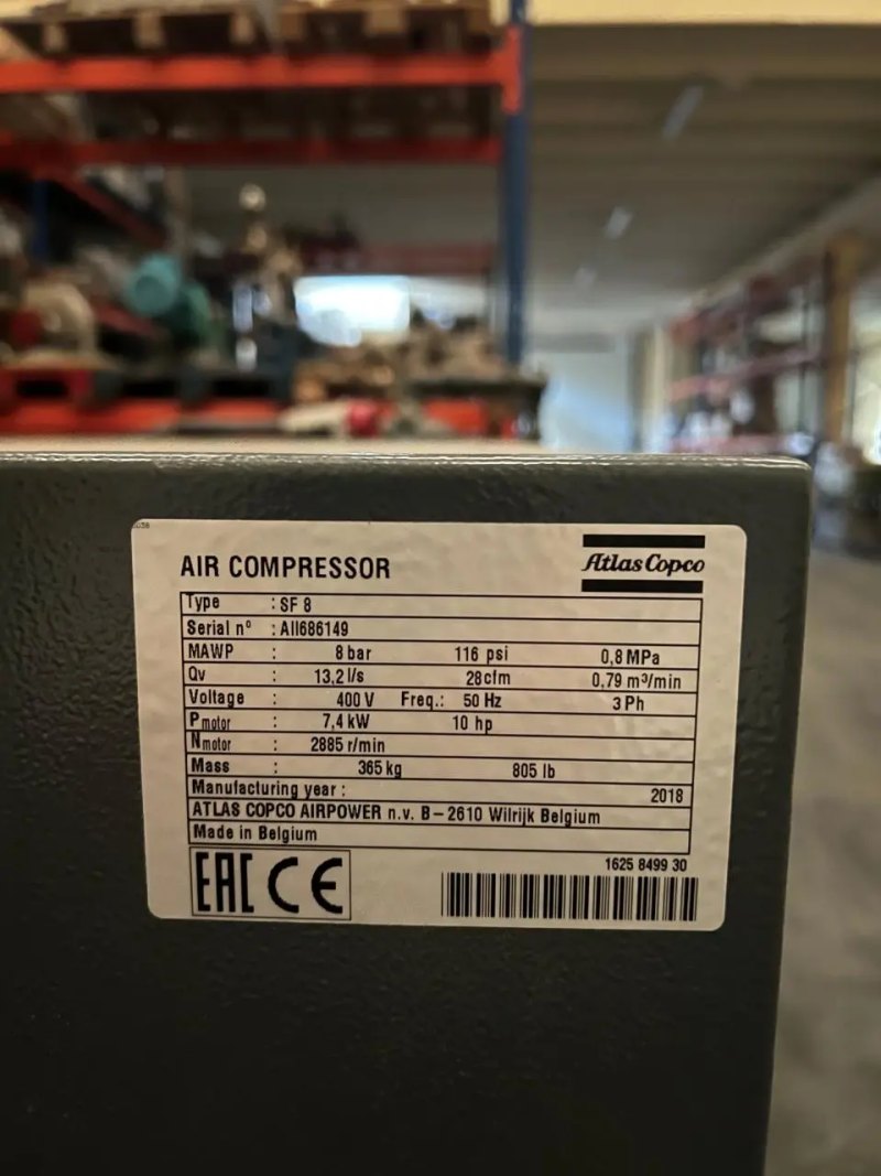USED ATLAS COPCO SF 8 11.8 LS OIL-LESS AIR COMPRESSOR