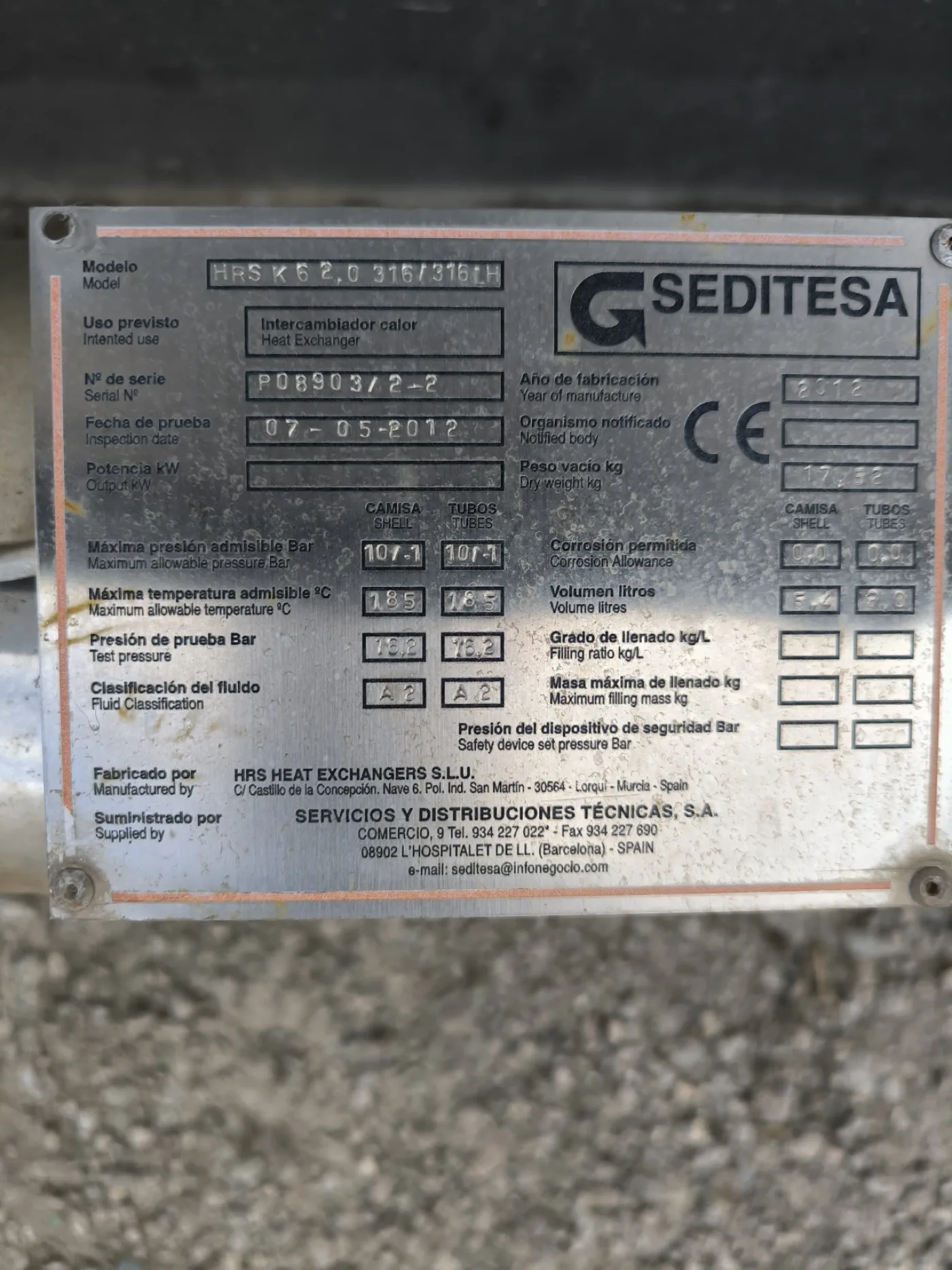SEDITESA 0.5 M² STAINLESS STEEL TUBULAR HEAT EXCHANGER WITH INSULATION - 5