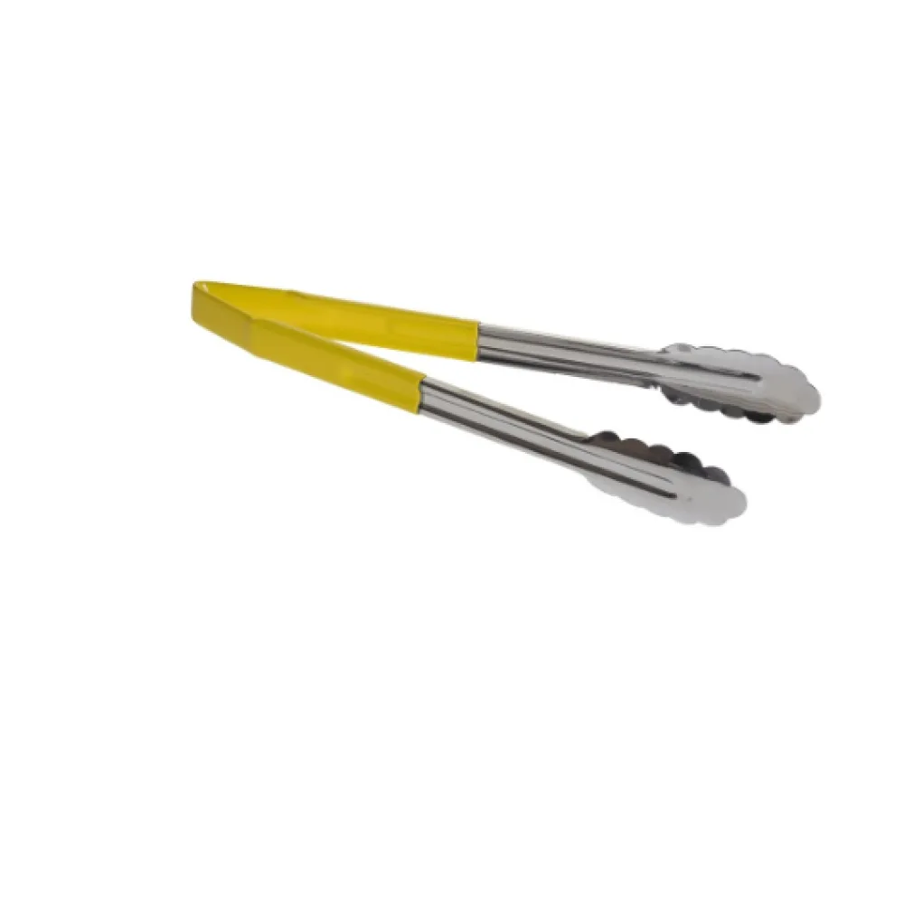 Table Craft 31.5cm Vinyl-Coated Tongs, Yellow Vinyl Handle, Stainless Steel - islandcatering