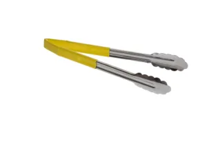 Table Craft 31.5cm Vinyl-Coated Tongs, Yellow Vinyl Handle, Stainless Steel - islandcatering