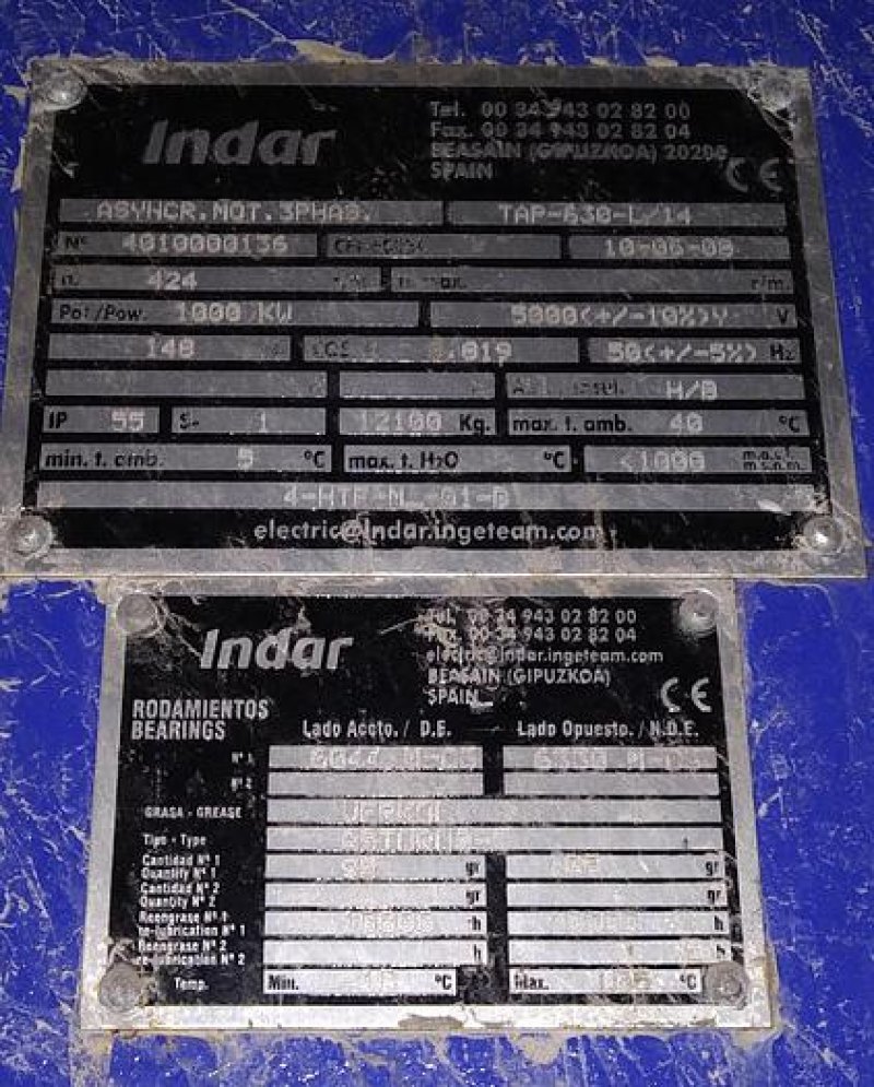 Motor eléctrico INDAR TAP-630-L/14 1000kw