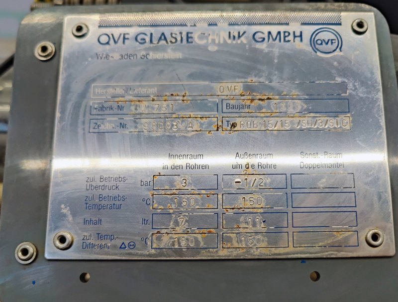 QVF Glasstechnik ROB 15/150/SH/3/SIC - 1,5 m² - Shell and tube heat exchanger