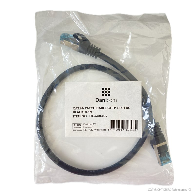 KT-DC-6A0-005 - Danicom - CAT.6A Patch Cable S/FTP 0.5m black