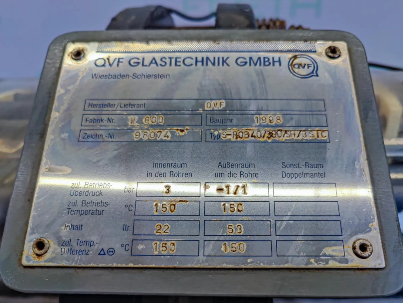 QVF Glasstechnik S-ROB40/300/SH/3SIC - 4 m² - Shell and tube heat exchanger - 6
