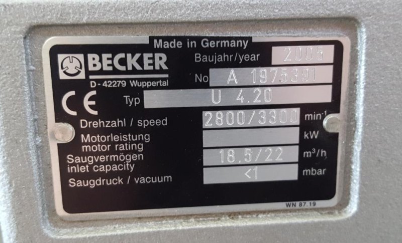 POMPA PER VUOTO A PALETTE – BECKER – MOD. U 4.20