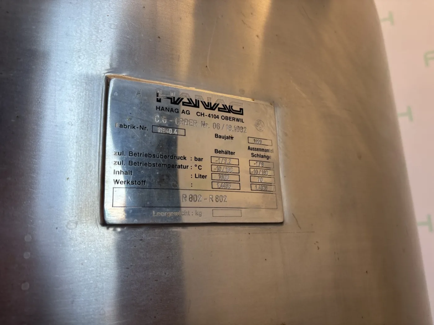 Hanag Oberwil 1600 l Fermentor - Bioreactor - 5